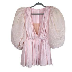 Giambattista Valli Sas Runway Plunge V Neck Puff Sleeve Silk Mini Dress Pink 38